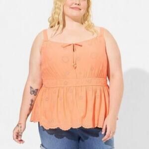 Torrid Papaya Punch Eyelet Tie Front Sleeveless Tank